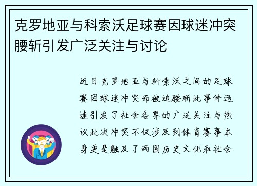 克罗地亚与科索沃足球赛因球迷冲突腰斩引发广泛关注与讨论 克罗地亚与科索沃足球赛因球迷冲突腰斩引发广泛关注与讨论